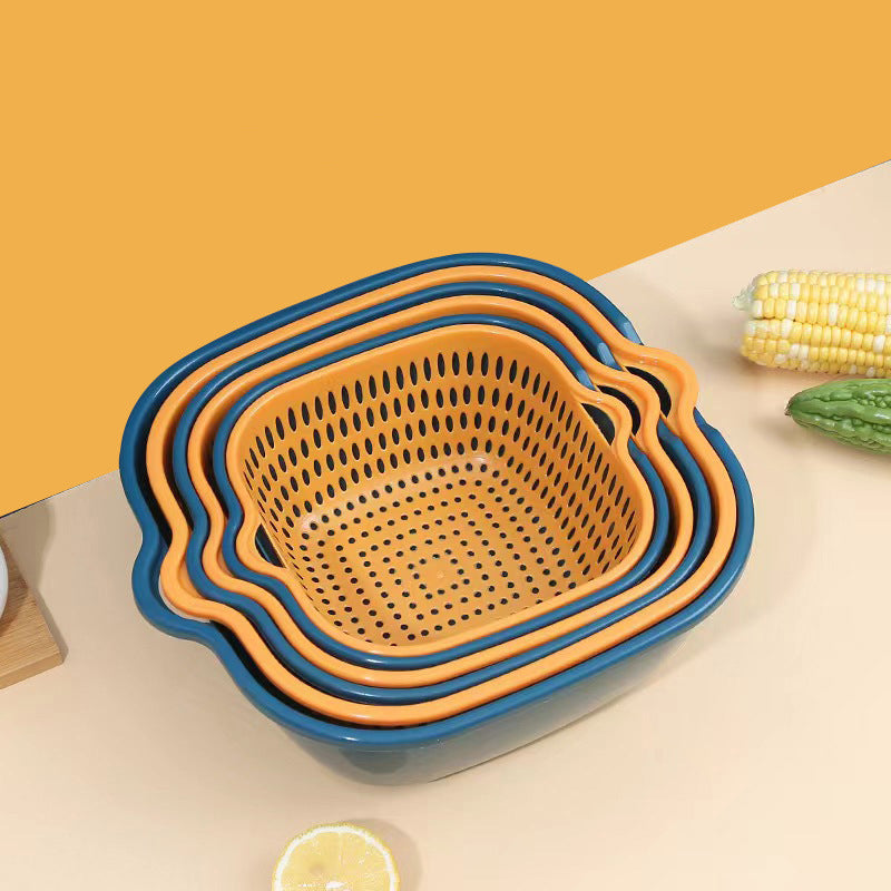 Set Of Kitchen Plastic Double Layer Washing Basket