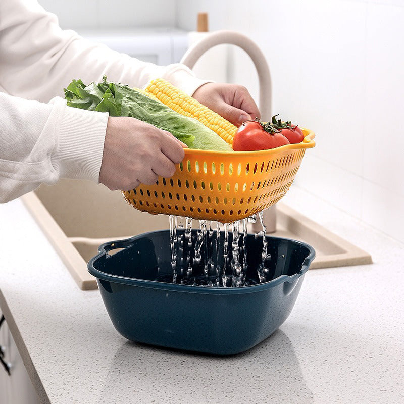 Set Of Kitchen Plastic Double Layer Washing Basket