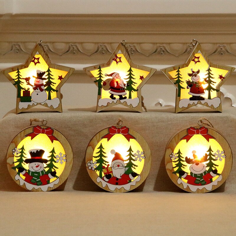 Wooden Luminous Christmas Tree Pendants